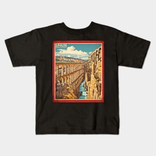Aqueduct of Segovia Spain Travel Tourism Retro Vintage Art Kids T-Shirt